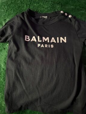Balmain Kids Black Tee with Iridescent Logo